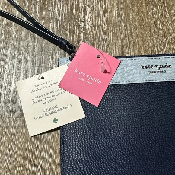 Kate Spade Medium L-Zip Wristlet Wallet Two Block Blue - Picture 2 of 4